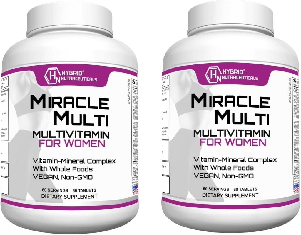 Hybrid Nutraceuticals MiracleMulti Women Multivitamin with Probiyotiks, Biotin, Folic Acid, Enzymes + Meyve & Sebze Yemekleri - Immune Support, Kalp Sağlığı, Enerji: 60 Hizmet (Non-GMO) (2)