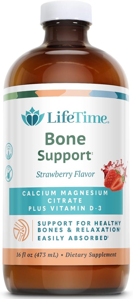 Lifetime Bone Support,dis Citrate, Magnezyum Citrate ve Vitamin D-3, Rahatlama, Bone and Muscle Support Formula, Easy Abxia, Made Without Dairy and Gluten Free, Strawberry Flavor, 32 Hizmet, 16 FL OZ OZ