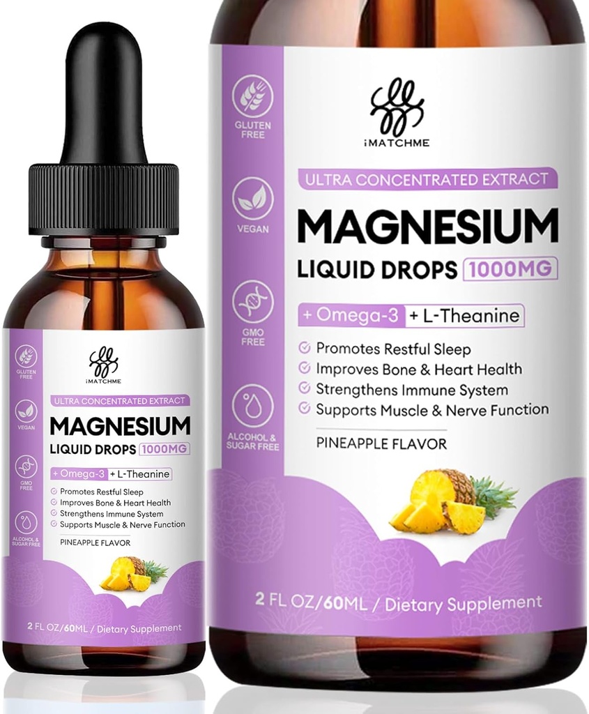 Magnezyum Kompleksi, Magnezyum Glycinate, Oksit, Taurate ve Citrate Liquid Drops for Bone, Heart, Muscle, Immune, Energy, Sleep & Digestion, High Abxia, Sugar-Free Pineapple Flavor, 2 Fl Oz