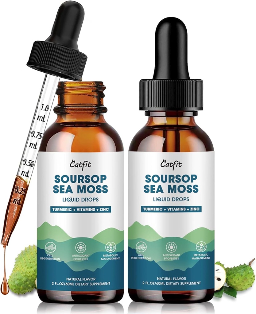 Soursop Graviola Liquid Drop – 2 Drops Soursop Pack με θαλάσσια Moss & Turmeric, Cellular Support & Immunity Boost Liquid Supplement, 2 Fl Oz