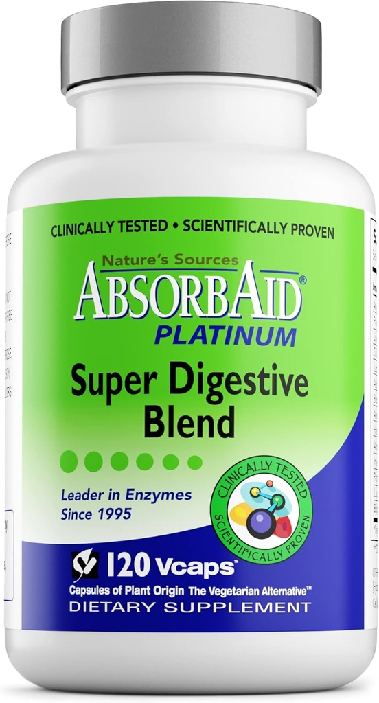 AbsorbAid Platinum Digestive Enzyme Destek 120 vCaps, 12 Digestive Enzymes Plus 2 Probiyotiks for maximum Relief Relief