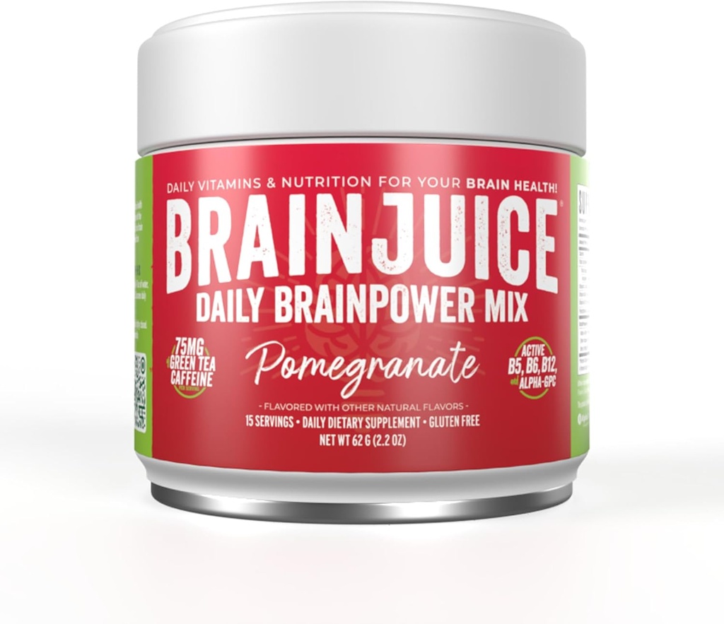 BeyinJuice Nootropics Brain Support Supplement, Gluten Free Toz for Energy and Focus, Drink Mix with L Theanine, Alpha GPC, Vitamin B, Organik Yeşil Çayı Caffeine, Pomegranate, 15 Hizmet