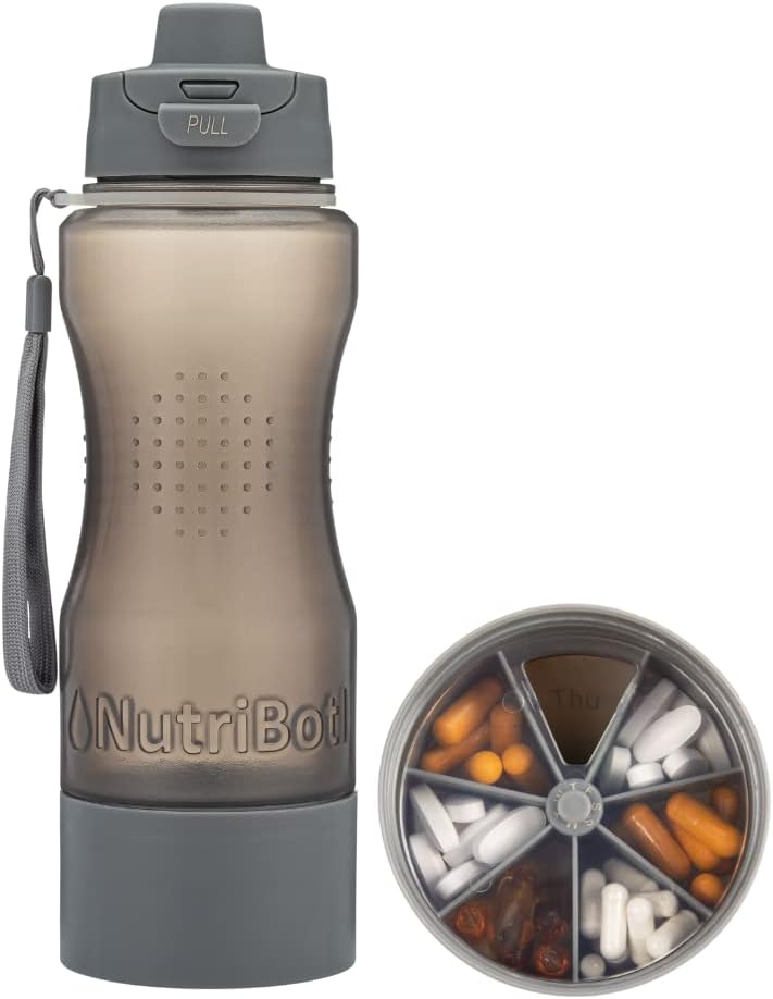 Sağlık Su Şişe Pill Organizer - 33oz Büyük Kapasite - Pills Vitaminleri için Vakalar İlaç Tabletleri - Travel Gym Office Outdoor için Portre 7 Günlük Pillbox - w/Komşu