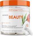 Genius Beauty, Saç Skin & Nails Vitaminleri, 60 Capsules - Anti-Aging Antioksit, Hydrolyzed Collagen Pills, Glutathione & Astaxanthin - Detox Cleanse, Wrinkles, Saç Büyüme ve Sağlıklı Cilt