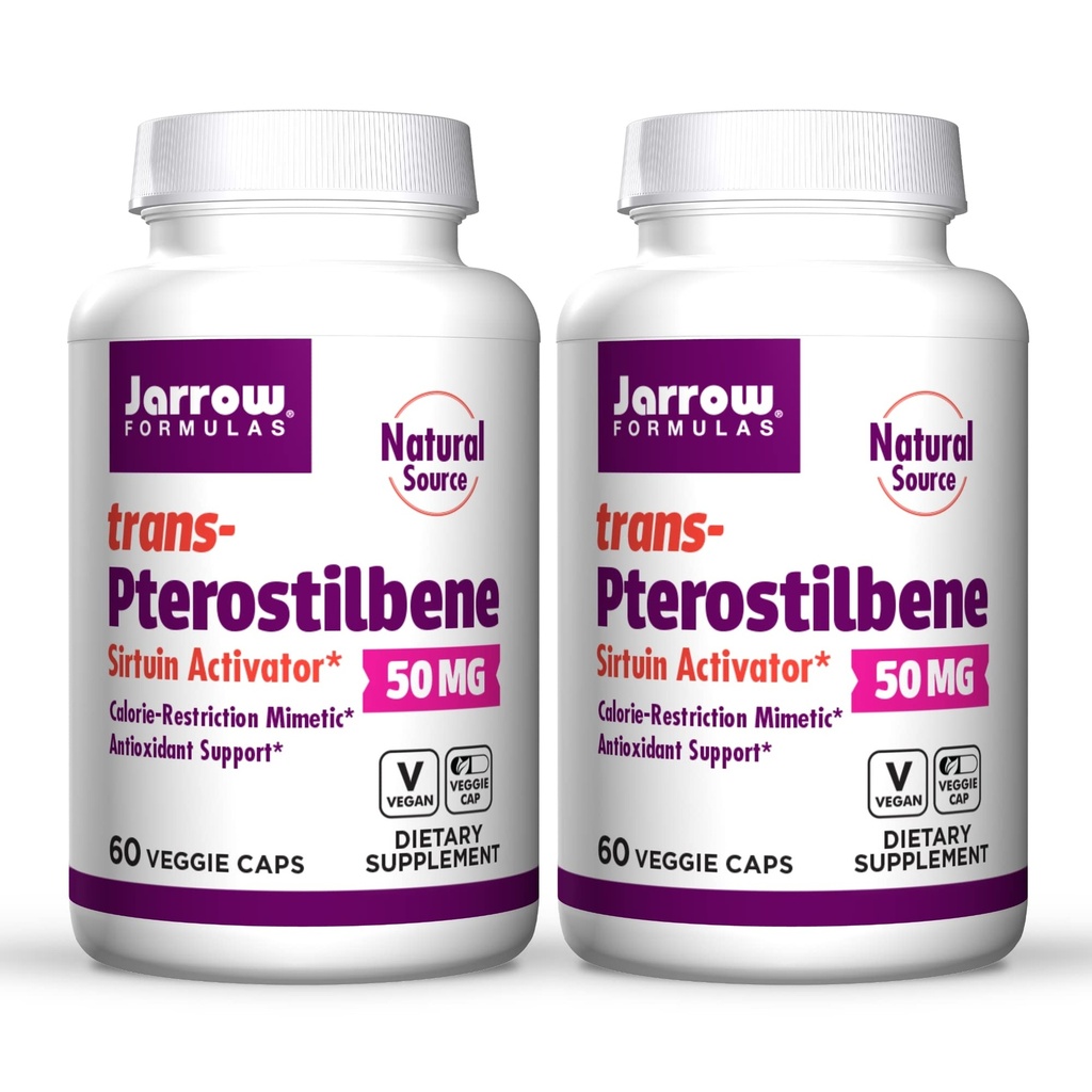 Jarrow Formulas trans-Pterostilbene, 50 Milligramlar Hizmette, 60 Vegetarian Capsules. 2 şişe paketi