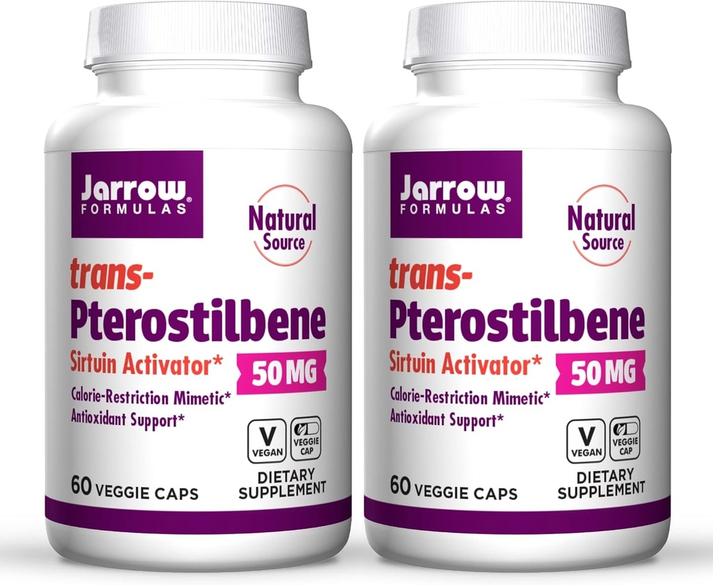 Jarrow Formulas trans-Pterostilbene, 50 Milligramlar Hizmette, 60 Vegetarian Capsules. 2 şişe paketi