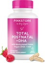Pink Stork Total Postnatal Vitamins for Women with Vegan DHA, Iron, Folate, and Vitamin B12, Postpartum Recovery Essentials, Daily Supplement for Breastfeeding Moms - 1 Month Supply