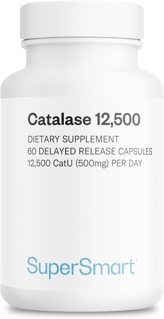 Supersmart - Catalase 500 mg per Day (12500 CatU) - Natural Enzyme - Anti Gray Saç Supplement | Non-GMO & Gluten Free - 60 Gecikmiş Serbest Çıkış Kapsülleri