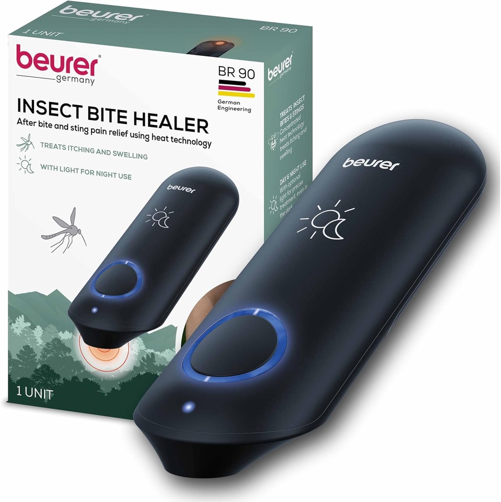 Beurer BR90 Insect Sting and Bite Relief with light, Chemical-free Bug Bite Healer for Day and Night, Electronic Heat Device for After Mosquito Bites to Ease Itsing and Swelling