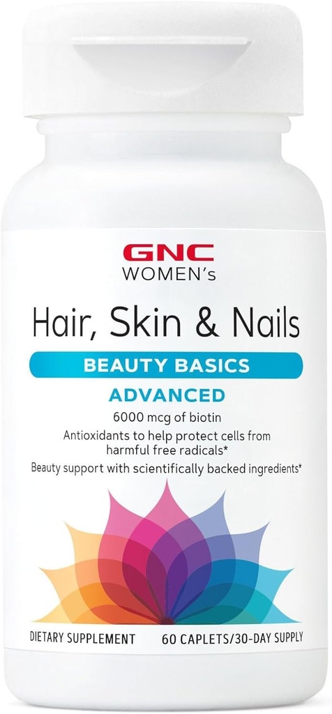 GNC Women's Advanced Hair, Skin & Nails Daily Multivitamin Assembly for Women, Klinik olarak Studied Beauty Support Concing Biotin, Hyaluronic Acid, Collagen, Lutein, 60 Caplets