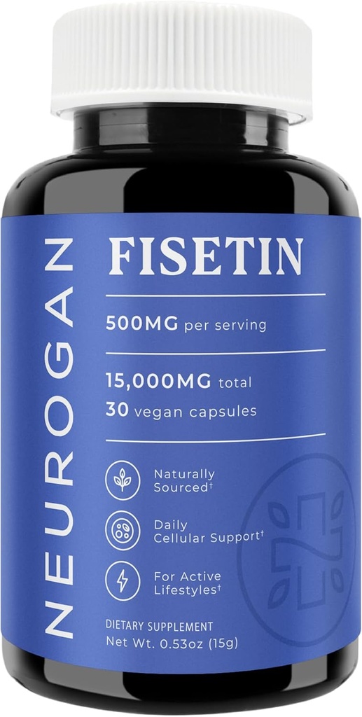 Nörogan Fisetin Supplement 500MG - 30 Count 98 Pure | Sağlıklı-Aging & Brain Health Fisetin Capsules | Brain Supplements for Memory and Focus, Senolytic Support | Natural Polyols, Non-GMO