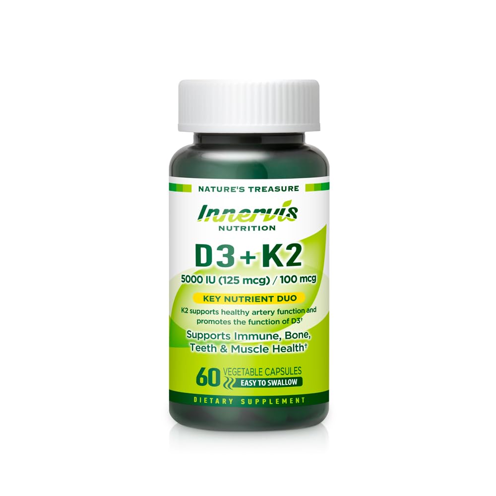 D3 5000 IU + K2 MK-7 100mcg – Bone, Heart & Immune Support, Easy to Swallow, 60 Capsules