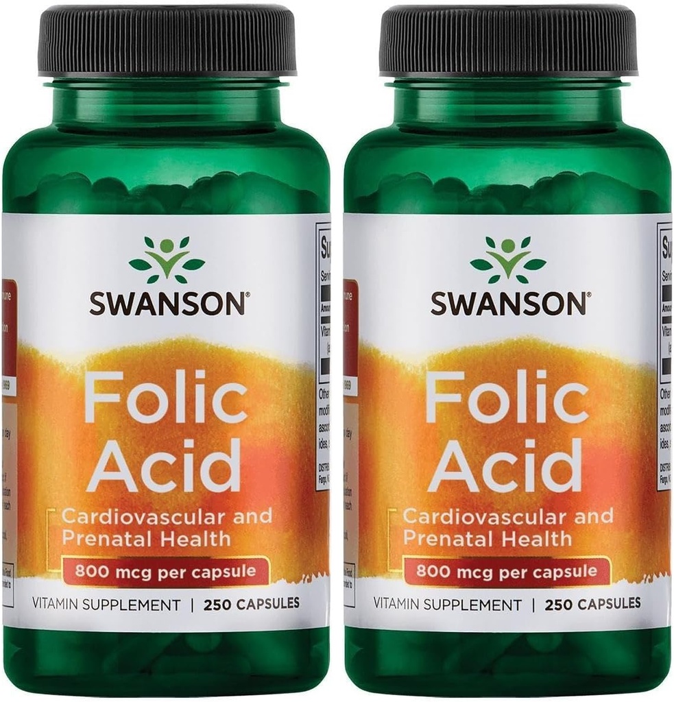 Swanson Folic Acid 800 mcg (1Vitamin 335 mcg Dfe Folate) 250 Capsules (2 Pack)