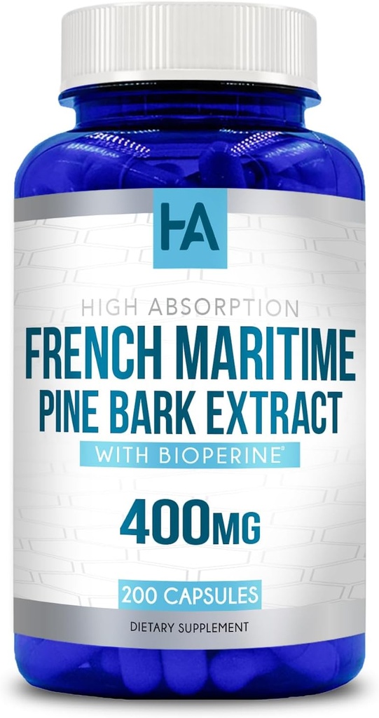 French Maritime Pine Bark Extract Capsules | Fransız Pine Bark Ekstra Absoprtion Standardized to 95 Proanthocyanidins | Vegan Non-GMO Soy Free (200 Capsules)