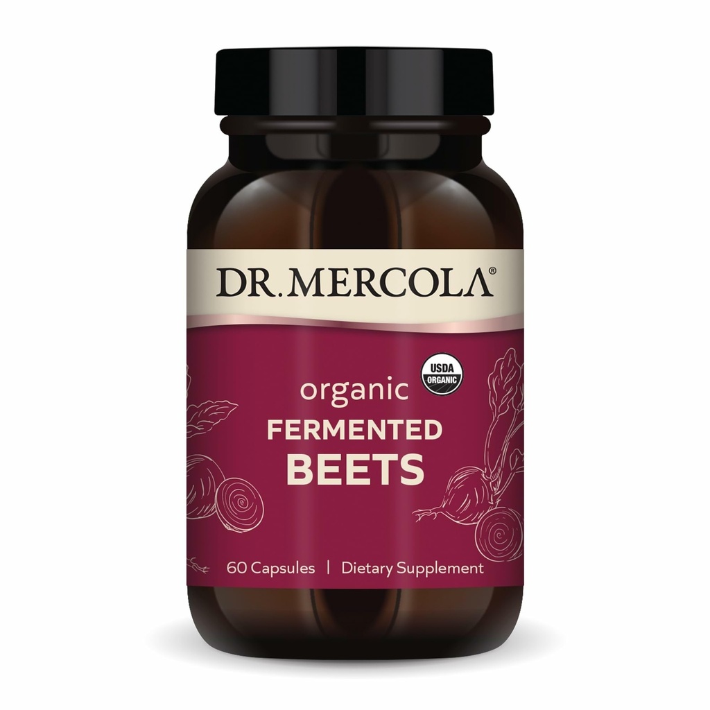Dr. Mercola Organic Fermented Beets - Nitric Oxide Support - USDA Organic, Non-GMO, Gluten-free & Soy-Free - 60 κάψουλες