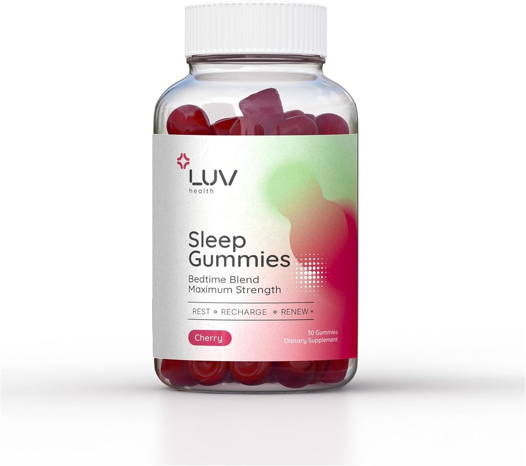LUV health Sleep Gummies – Natural Sleep Aid with Magnesium, L-Theanine, Melatonin, Chamomile & Tart Cherry – Vegan, Non-GMO, Gluten-Free, Sleep Support Supplement, 30ct