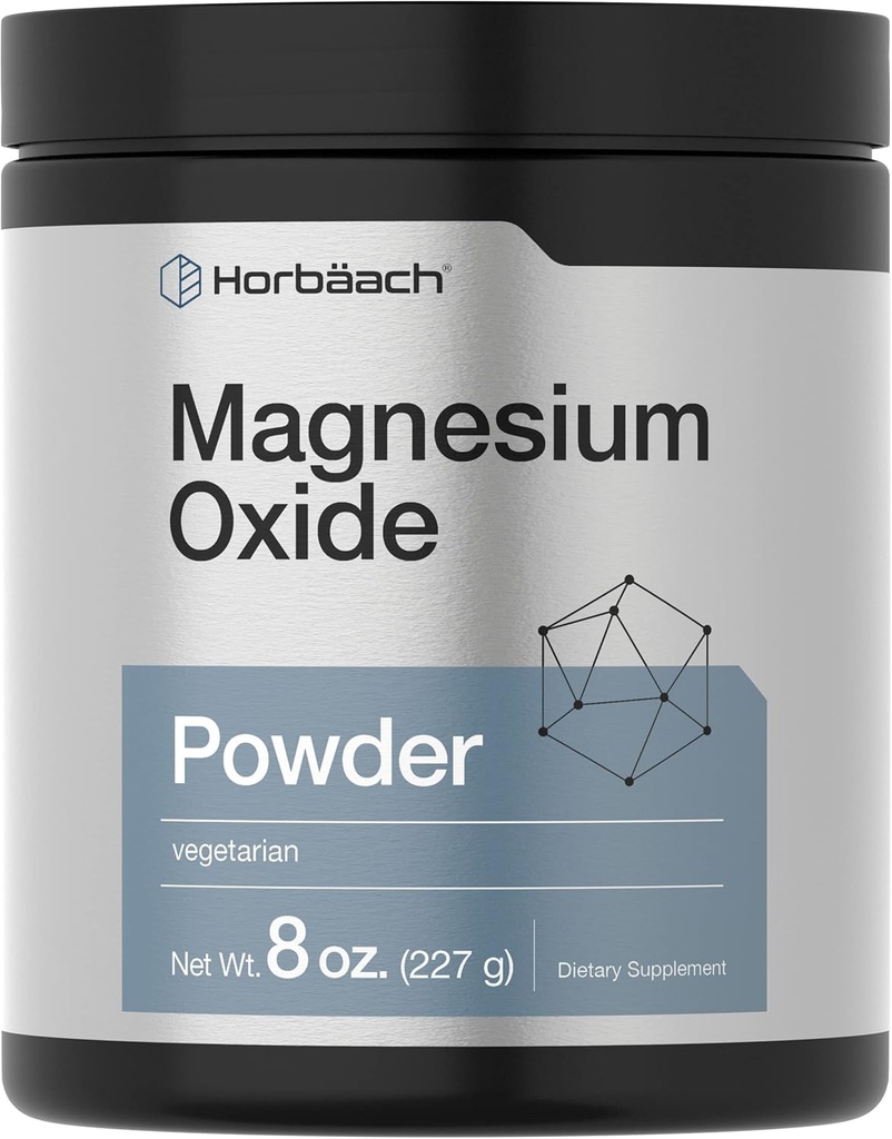 Horbäach Magnesium Oxide Powder | 400mg | 8 Ounces (227 g) | Vegetarian, Non-GMO, and Gluten Free Supplement