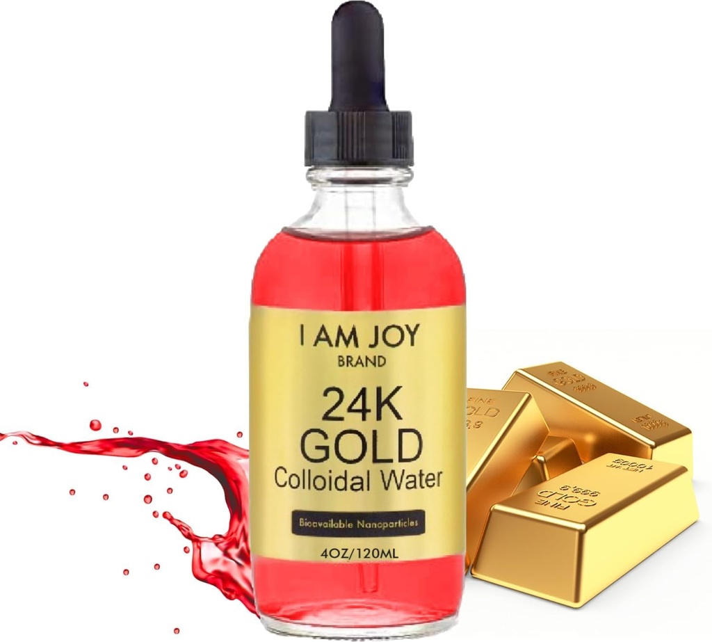 I Am Joy co. Liquid Colloidal Gold 24k 99.99% Pure 100ppm Ruby Red Water Based All Natural Electrol 4oz Glass Şişe Şişe Şişe