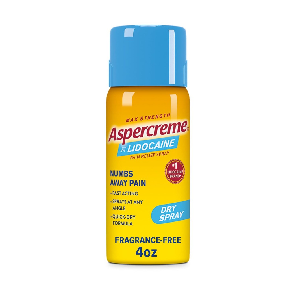 Aspercreme Lidoka Kuru Sprey Soothes Aggravated Nerves, Max-Strength 4% Lidokak Kombinleri ile Topical Pain Relief Spray, 4 Oz.