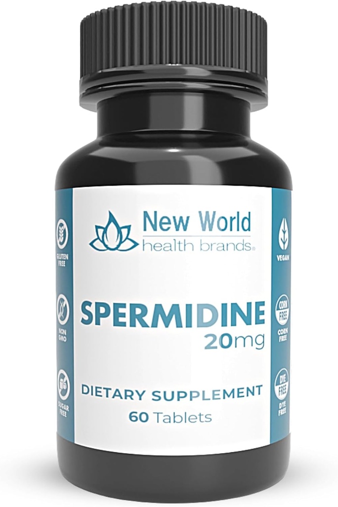 Yeni Dünya Sağlık Markaları Saf Spermidine (20mg) | 60 Tablet - Fertness, Anti-Aging & Reproductive Health Support, Easy to Swallow