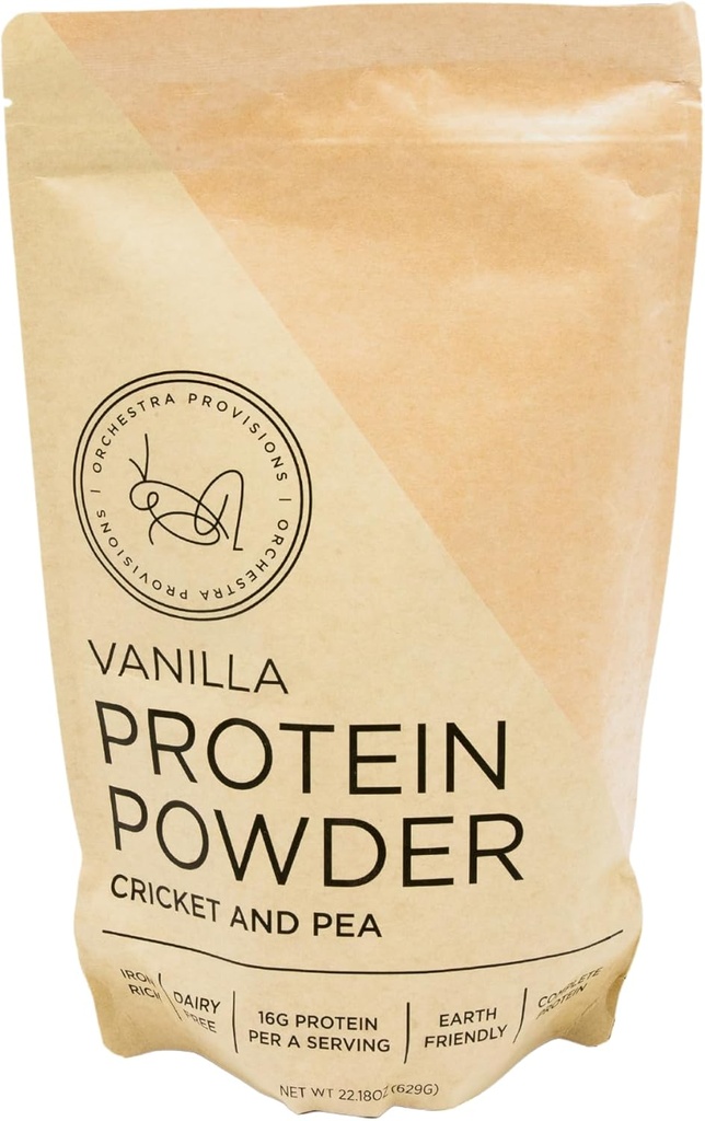 Vanilla Cricket and Pea Protein Powder Blend, 16g of Complete Protein, Lactose-Free, Whey-Free