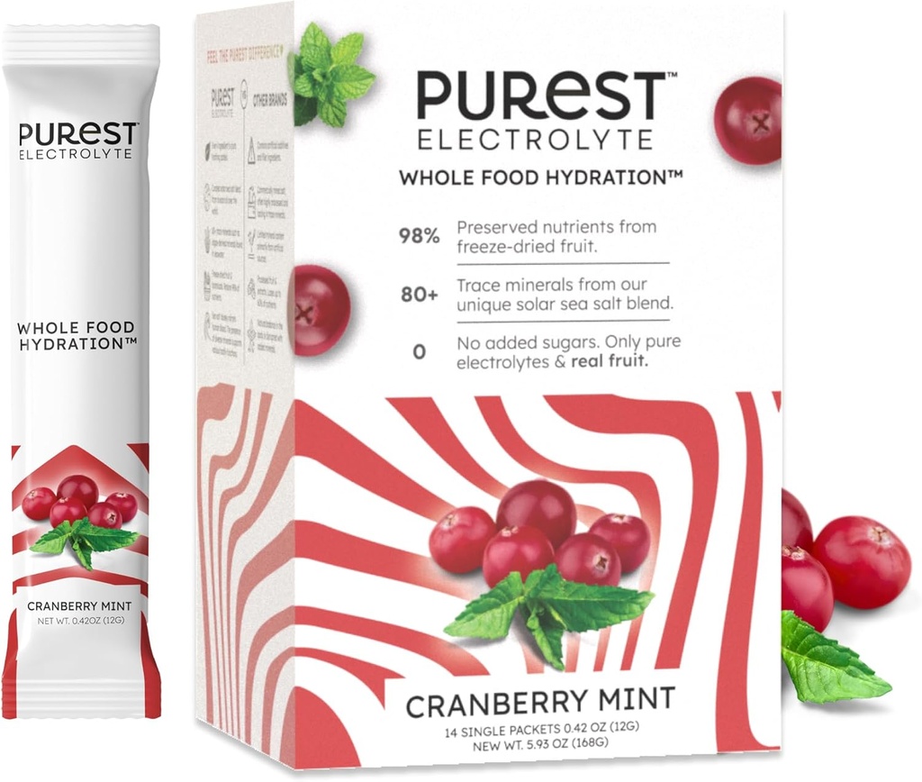 Brainer New'i bilin! Safst Electrolyte Cranberry Mint Toz Paketleri - Tüm Gıda Hydration - Organik Freeze-Dried Meyveler ve Güneş Deniz Tuzları Ultimate Electrolyte Balance