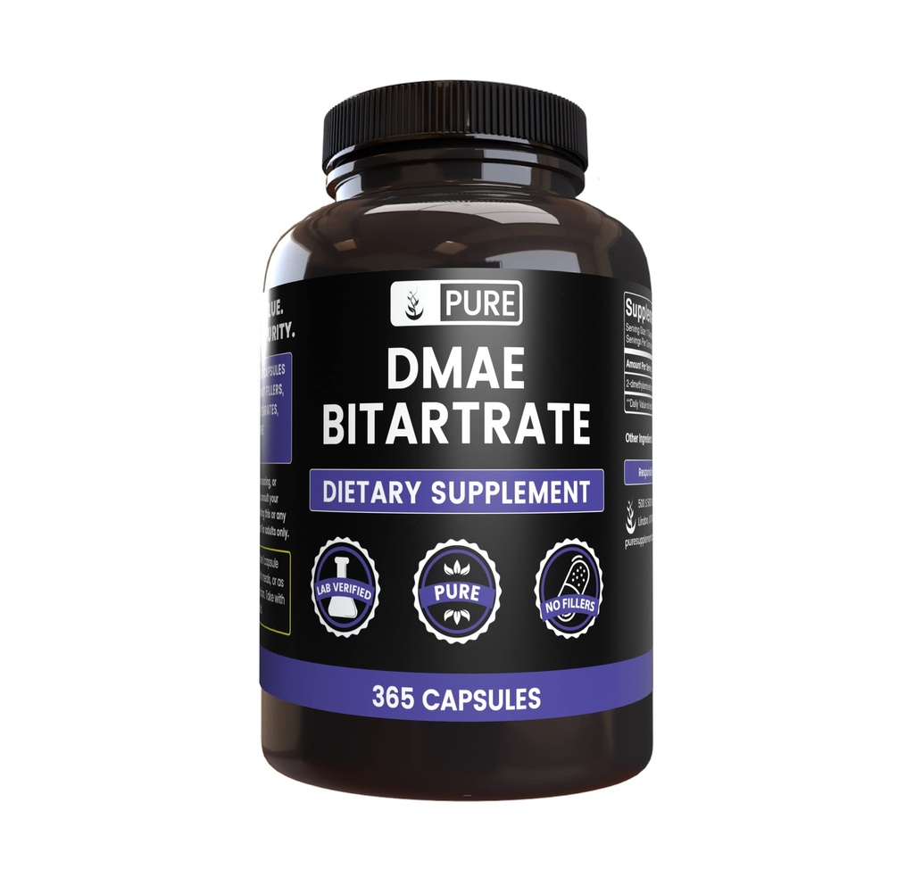 Saf Orijinal Malzemeler DMAE Bitartrate (365 Capsules) Magnezyum Or Rice Fillers, Always Pure, Lab TY