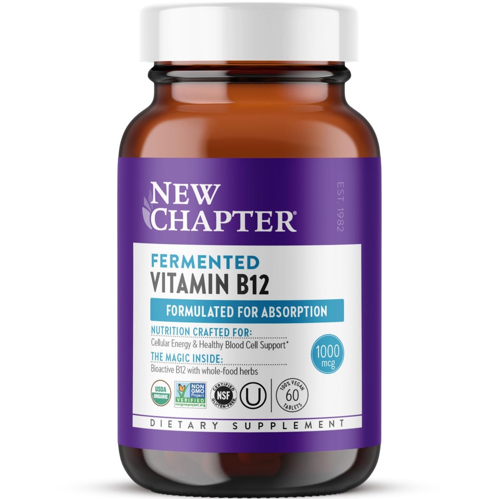 Νέο Κεφάλαιο Ζυμωμένη Βιταμίνη B12 1.000 mcg, USDA Organic, ONE Daily for Cellular Energy + Healthy Blood Cells, Certified Vegan, Gluten Free - 60 Count