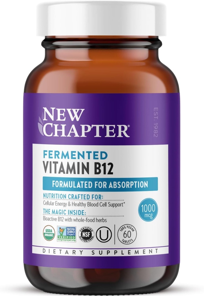 Yeni Bölüm Fermented Vitamin B12 1000 mcg, USDA Organik, Hücre Enerjisi için Bir Günlük, Güvenli Kan Hücreleri, Onaylı Vegan, Gluten Free - 60 Count