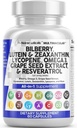 Bilberry Lutein ve Zeaxanthin Supplements Lycopene 40 mg Resveratrol Grape Seed Astaxanthin for Eyes - Eye Care Health Support Eye ve Mineral Supplements