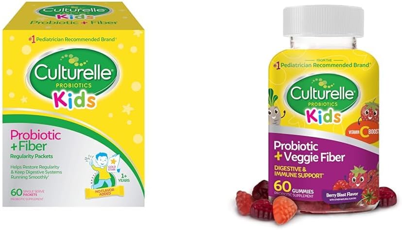 Culturelle Kids Probiyotik + Fiber Packets 60 Count & Daily Probiyotik Gummies 60 Count - Digestive & Immune Health