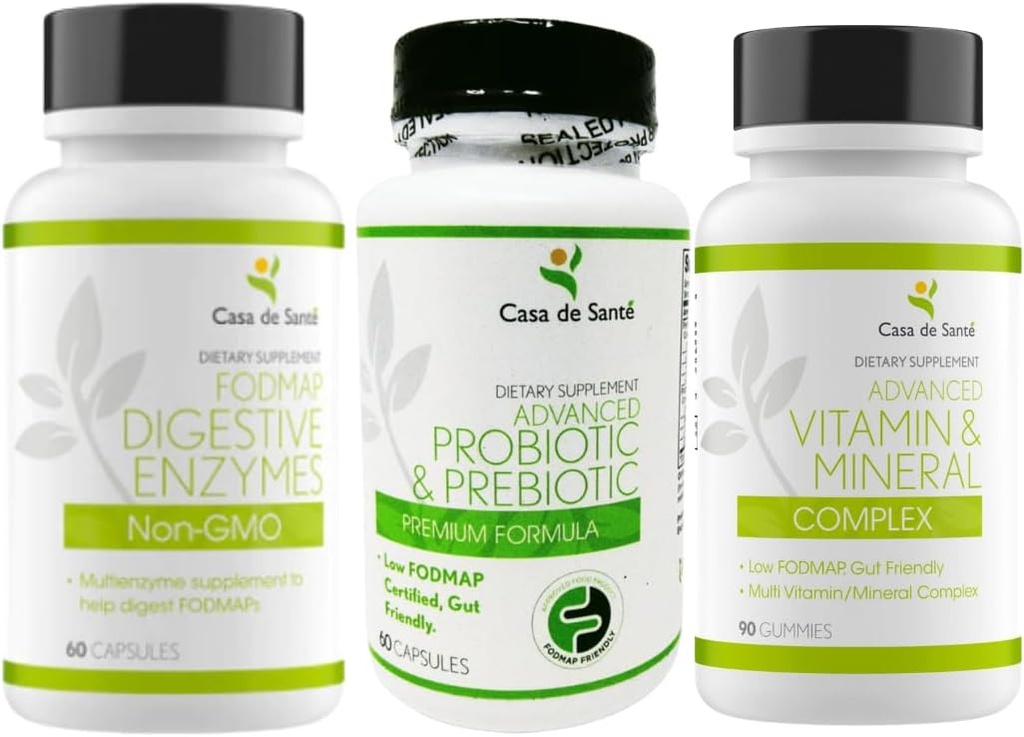 Casa de Sante Probiyotik & Prebiyotik Synbiyotik, Gelişmiş Vitamin & Mineral Kompleksi Gummies ve FISOAP Digestive Enzymes, Non GMO Low FISOAP sertifikalı Log