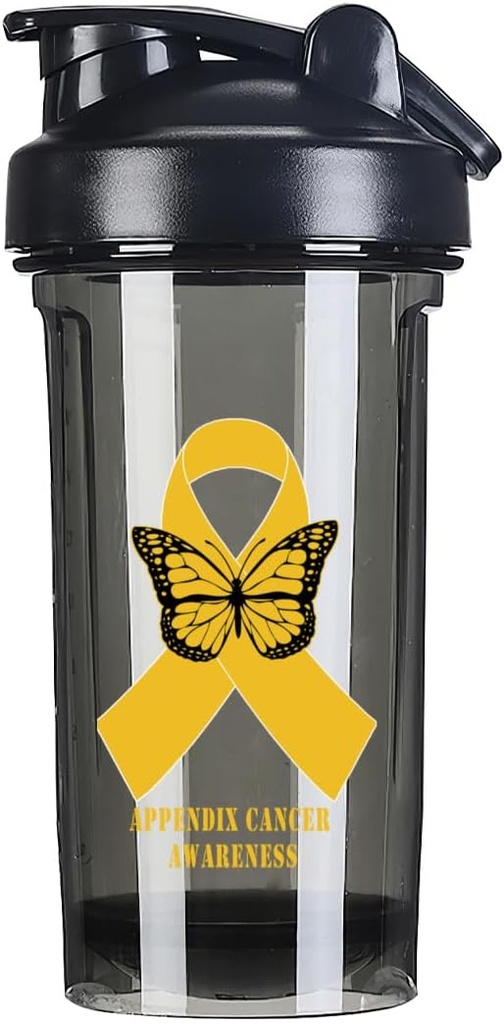 Appendix Kanser Farkındalığı 18 Ounce Shaker Şişe İçecek Mixer Leak-proof Pre Workout Protein Shakes Meal Yenileme Shakes Şişes 500ML/18 Oz Black