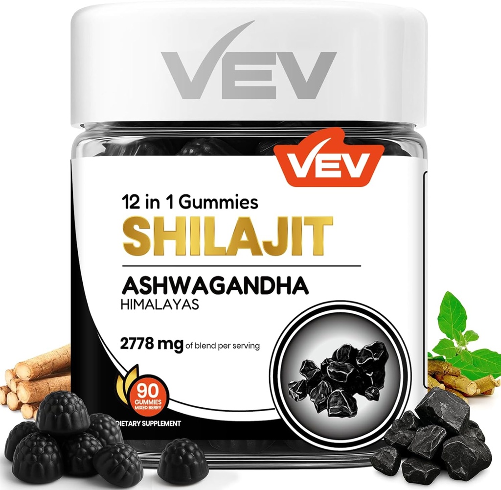 ANDV Shilajit Gummies for Men & Women | 1000 mg Shilajit & Ashwagandha Gummies with Sea Moss & L-Theanine for Energy, Vitality & Stress Balance Balance | Vegan, Nodrew Sugar | 90 Count for Daily Wellness