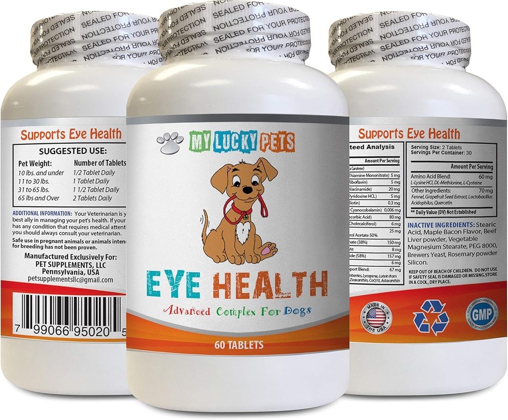 Dog Immune Booster - Dog Eye Health - Advanced Formula - Οφέλη Όραμα - Ανοσολογική Υποστήριξη - Βιταμίνες Σκύλων για το δέρμα και το παλτό - 1 φιάλη (60 θεραπείες)