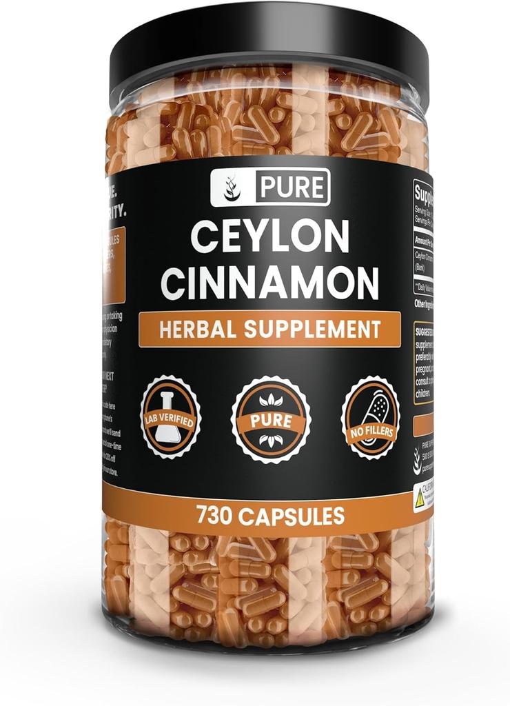 PURE ORIGINAL INGREDIENTS Ceylon Cinnamon (730 Capsules) Hiçbir Magnezyum veya Rice Fillers, Her Zaman Saf, Lab