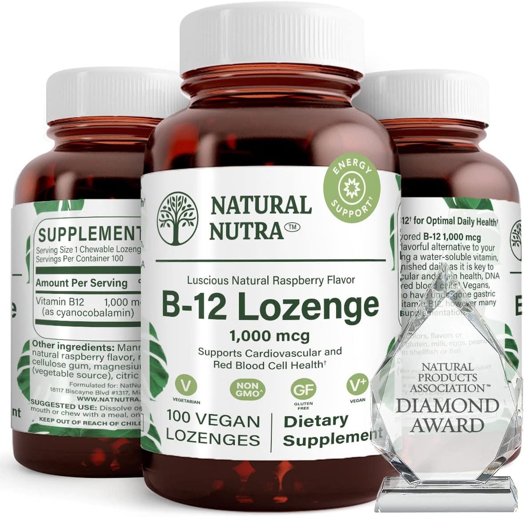 Natural Nutra Vitamin B12 Supplement, Helps to Increase Energy Levels, Essential for Healthy Nervous System, Helps to Improve Mood & Mental Health, Supports Cardiovascular System, 100 Lozenges