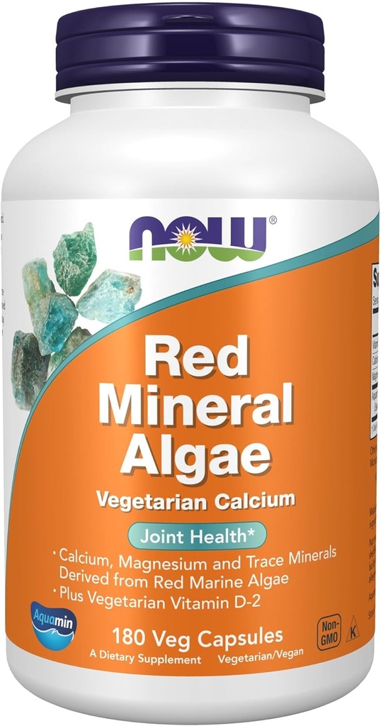 Şimdi Gıdalar Tamamlıyor, Red Mineral Algae Plus Vitamin D-2, Ortak Sağlık*, 180 Veg Capsules