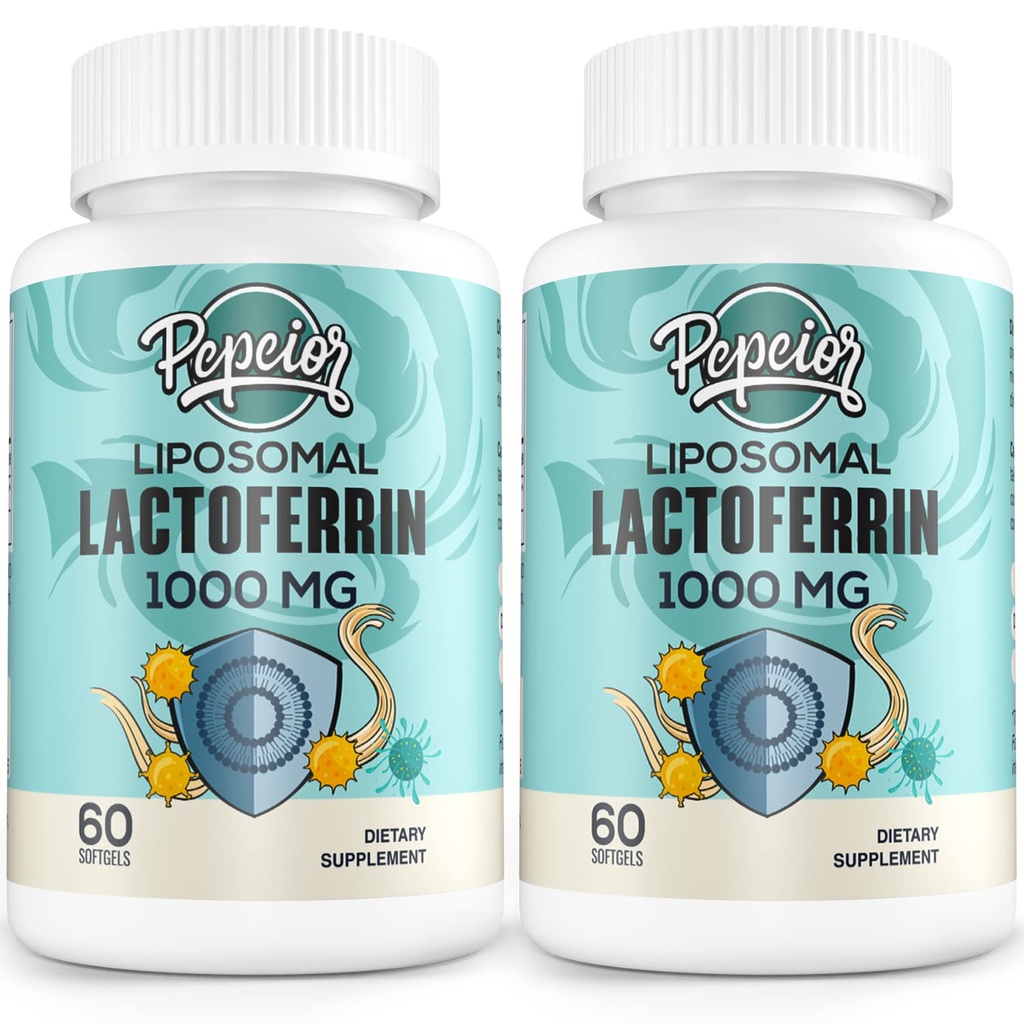 Λιποσωμική Βοοειδή Lactoferrin 1000 mg - για Σιδήρου Απορρόφηση & Ανοσοποιητική Λειτουργία Lactoferrin Συμπληρώματα για Ενήλικες, 60 Softgels (2 Φιάλη)
