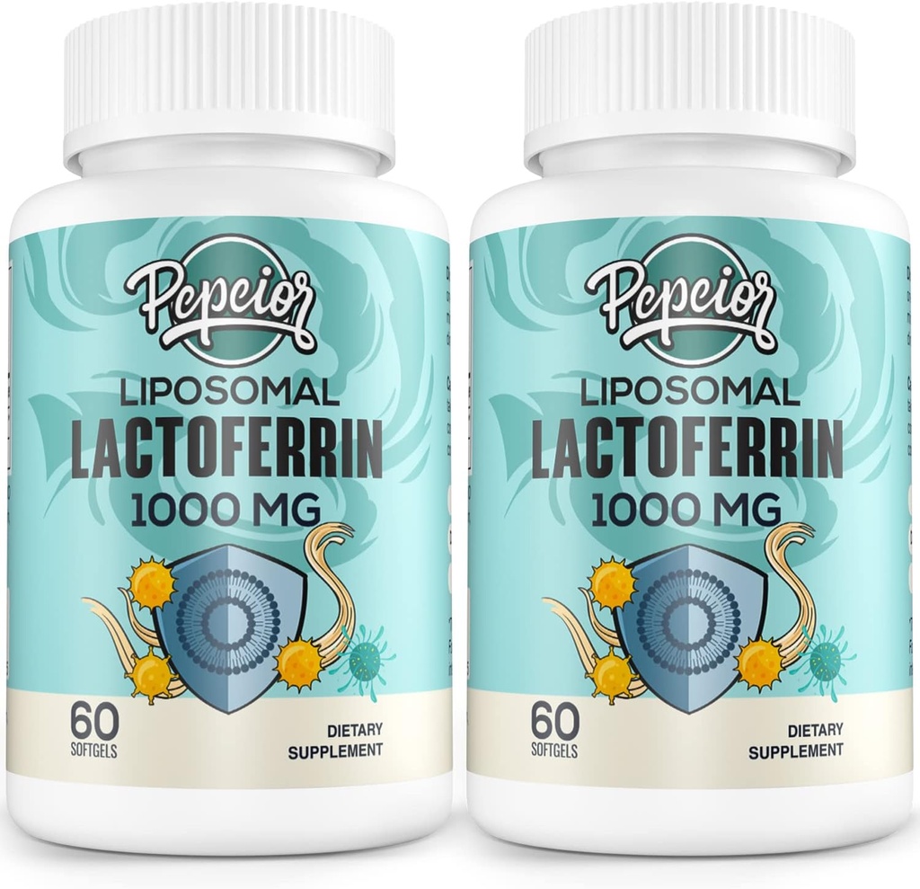 Liposomal Bovine Lactoferrin 1000 mg - Demir Aborpsiyon ve Immune Function Lactoferrin Supplements for Yetişkinler, 60 Softgels (2 Şişe)