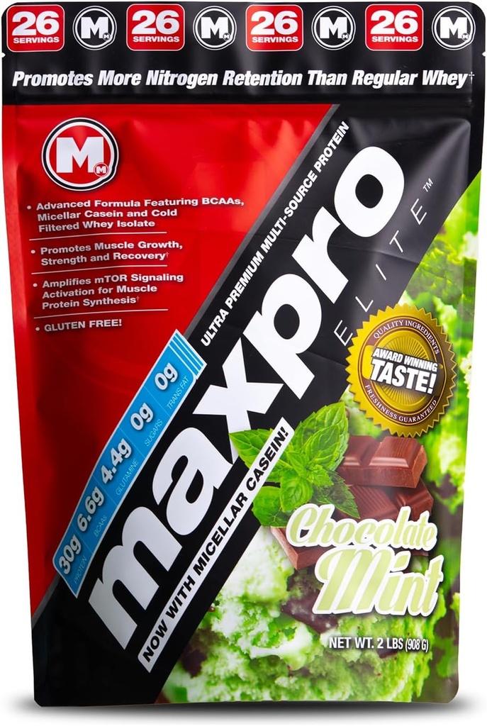 Max Muscle Maxpro Elite | 30g protein | 6.6g BCAAs | Micellar Casein Cold Filtered Whey Isolate Protein Yoğunluğu | Kas Büyümesi, Güçlü ve Kurtarma (Chote Mint, 2lb)