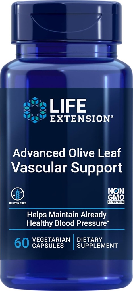 Επέκταση ζωής Advanced Olive Leaf Vasular Support, εκχύλισμα ελιάς, εκχύλισμα σέλινου, ολευροπεΐνη, υποστήριξη υγείας πίεσης αίματος, καρδιοαγγειακή υγεία, χορτοφαγική, χωρίς γλουτένη, μη ΓΤΟ, 60 κάψουλες