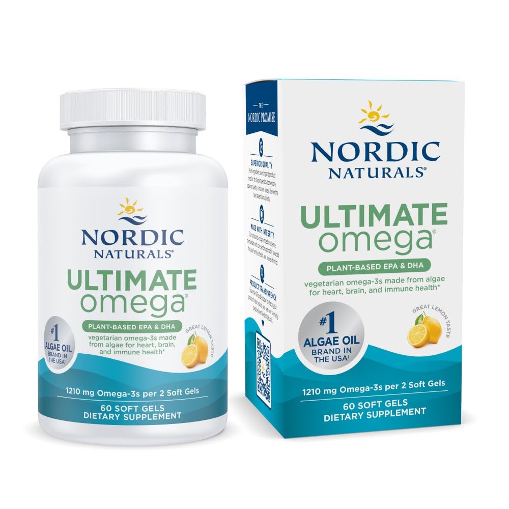 Σκανδιναβικά φυσικά φυτά Ultimate Omega, Lemon Flavor - 60 χορτοφαγικά μαλακά γέλη - 1210 mg Omega-3 - Vegan EPA και DHA - Συμπλήρωμα Made from Algae - Brain & Heart Support - Non-GMO - 30 Services