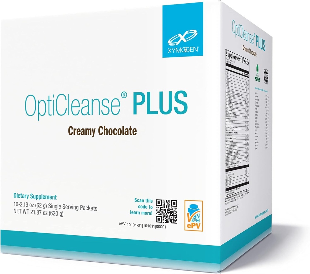 XYMOGEN OptiCleanse Plus - Vegan Protein Shake with Vitamins, Minerals & Amino Acids to Support Detox - Ενέργεια, Ήπαρ Detox + Υγιεινή Ορμόνη Μεταβολισμός Υποστήριξη - Κρέμα σοκολάτα (10 πακέτα)