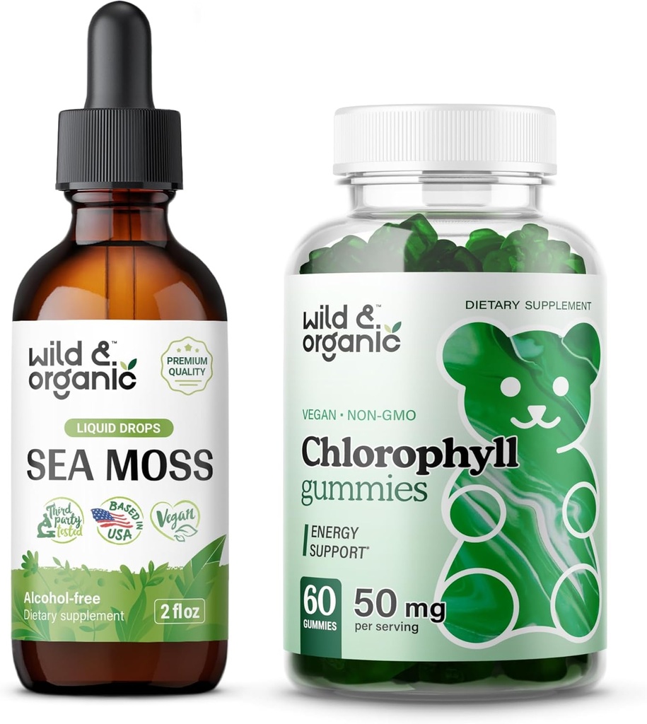 Άγρια & οργανική θάλασσα Μος Βάμμα 2 fl oz & Chlorophyl Gummies