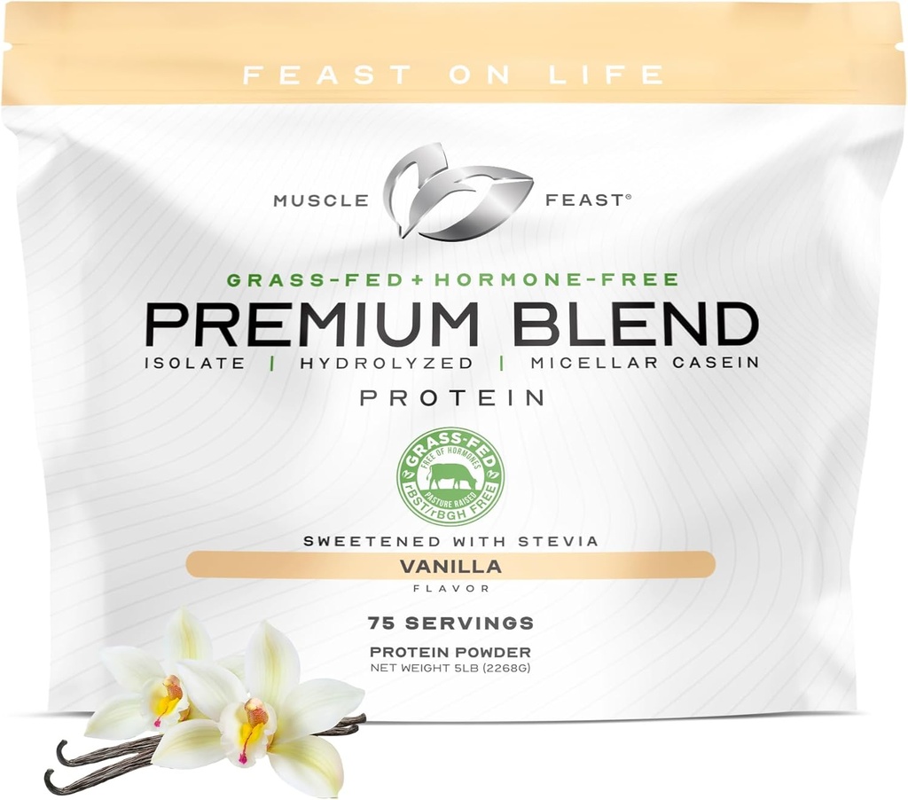 Kasbah Çim Fed Premium Mix Whey Protein, Hydrolyzed Whey, Isolate, Micellar Casein, 21g Protein, 100 Calories (Vanilla, 5lb)