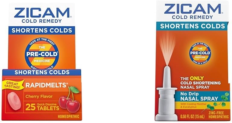 Zicam Cold Remedy, Cherry Rapidmelts (25 Count) ve No-Drip Nasal Mix (0.5 Ounce)