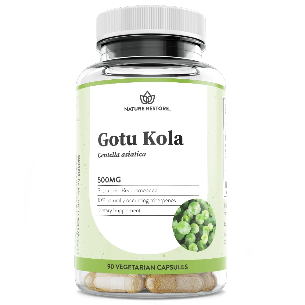 Nature Restore Gotu Kola Extract Supplement, Standardized to 10 Percent Triterpenes, USA, 90 Capsules, Non GMO, Gluten Free, Vegan