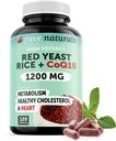 % 100 Doğal Kızıl Yeast Rice, CoQ10 100 mg ile 1200 mg, 1'de 2, Sağlıklı Kolesterol Seviyelerini koruyun - 120 Veggie Capsules