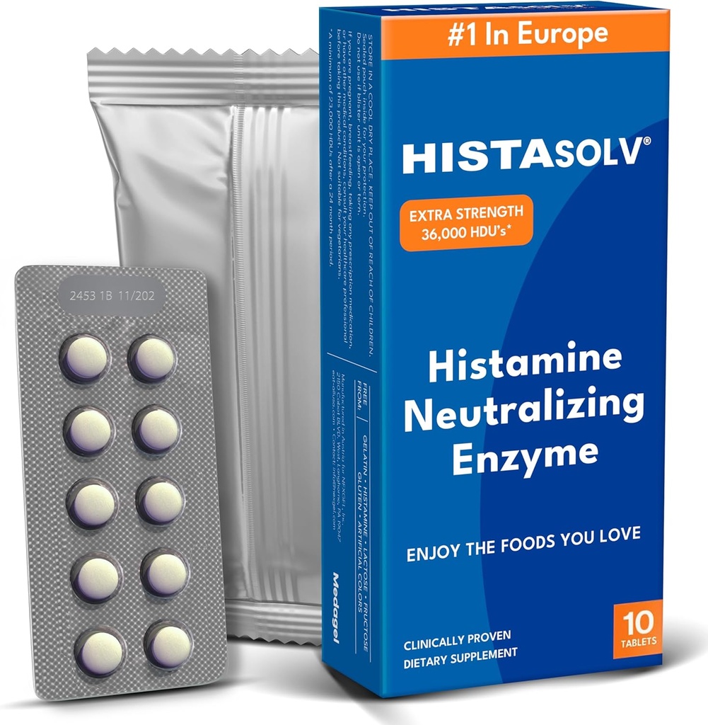 HISTAsolv Extra Strength DAO Enzyme Supplement for Histamine Food Inανεκτικό - Eases Digestive Disfort - Πατενταρισμένη τεχνολογία - Made in Austria - 10 Pack